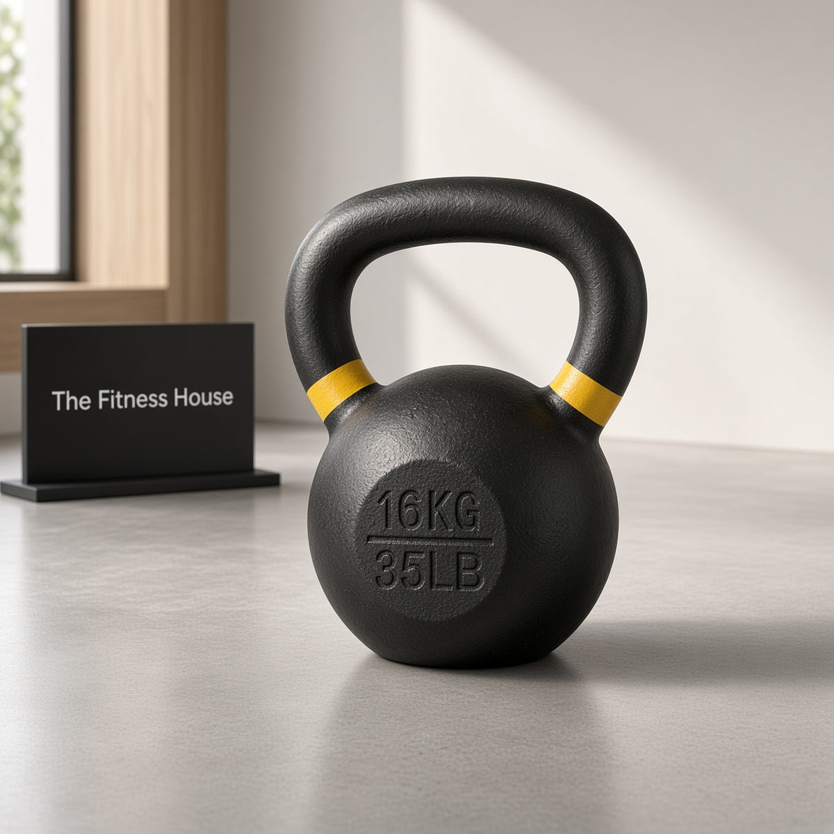 16kg Cast Iron Kettlebell Single Weight, Wide Handle Flat Base Strength Training Home Gym - Home Gym