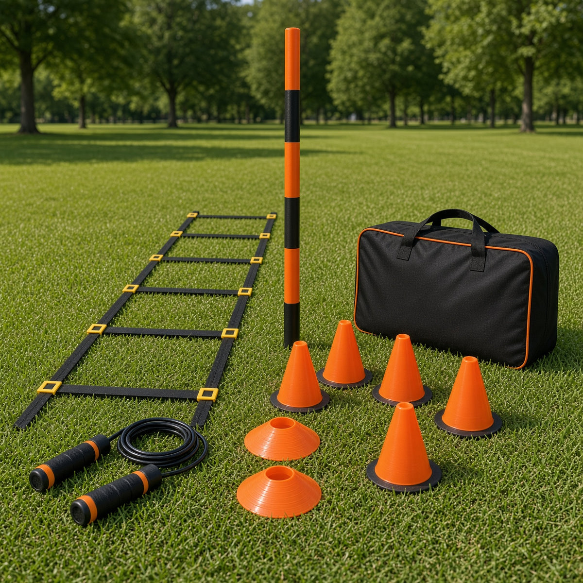 The Fitness House Outdoor Agility & Speed Training Kit – Agility Ladder, Jump Rope, Training Cones & Carry Bag | Build Speed, Improve Agility, Train Anywhere