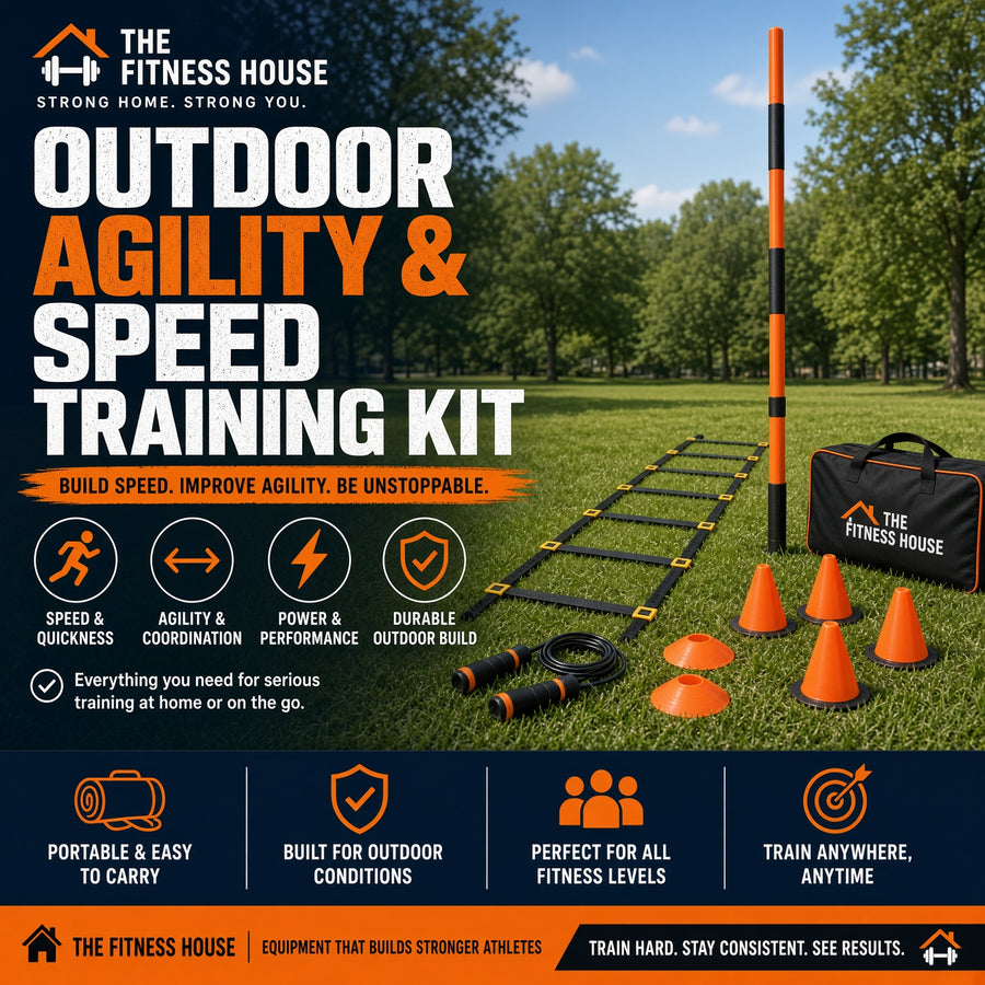 The Fitness House Outdoor Agility & Speed Training Kit – Agility Ladder, Jump Rope, Training Cones & Carry Bag | Build Speed, Improve Agility, Train Anywhere